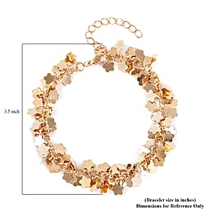 Multi Color Austrian Crystal, Simulated Pearl Enameled Set of 3 Flower, Beaded and Evil Eye Anklet in Goldtone (8.5-10.5In, 9-11In)