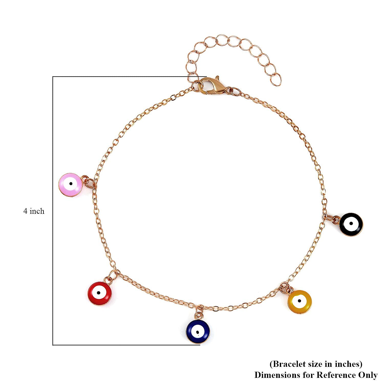 Multi Color Austrian Crystal, Simulated Pearl Enameled Set of 3 Flower, Beaded and Evil Eye Anklet in Goldtone (8.5-10.5In, 9-11In)