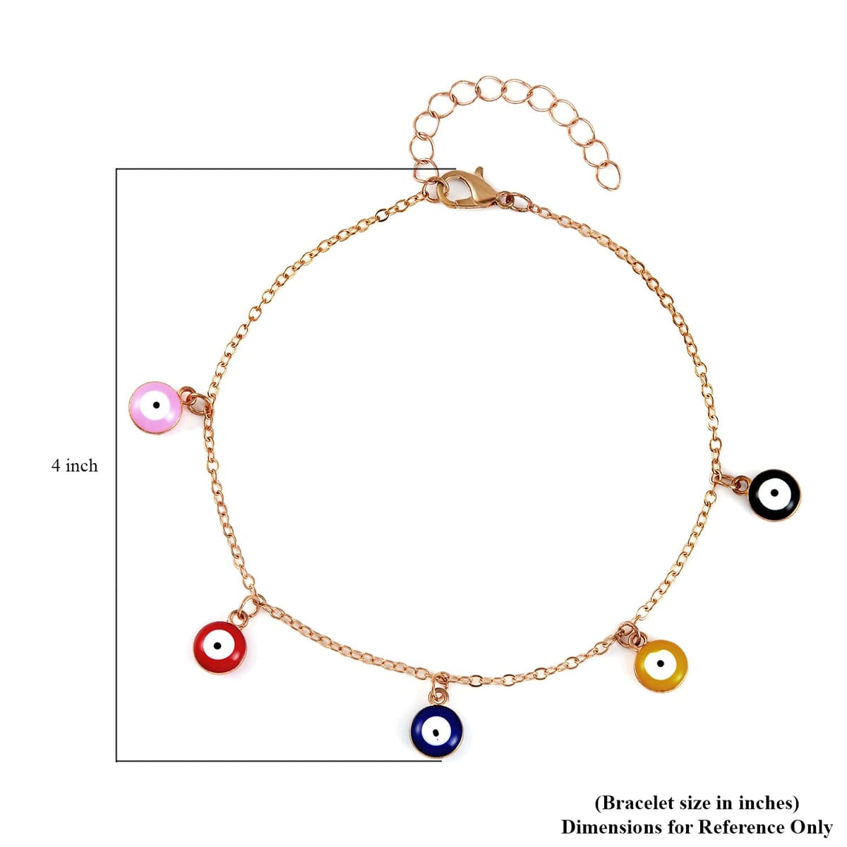 Multi Color Austrian Crystal, Simulated Pearl Enameled Set of 3 Flower, Beaded and Evil Eye Anklet in Goldtone (8.5-10.5In, 9-11In) image number 5