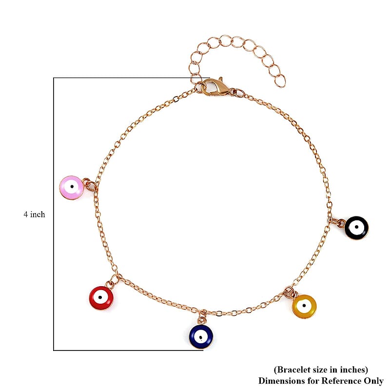 Multi Color Austrian Crystal, Simulated Pearl Enameled Set of 3 Flower, Beaded and Evil Eye Anklet in Goldtone (8.5-10.5In, 9-11In)