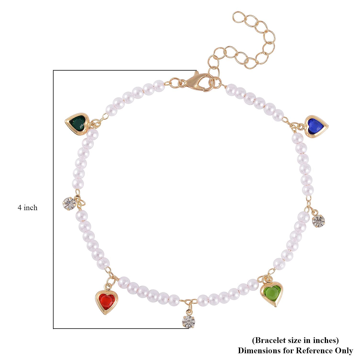 Multi Color Austrian Crystal, Simulated Pearl Enameled Set of 3 Flower, Beaded and Evil Eye Anklet in Goldtone (8.5-10.5In, 9-11In)
