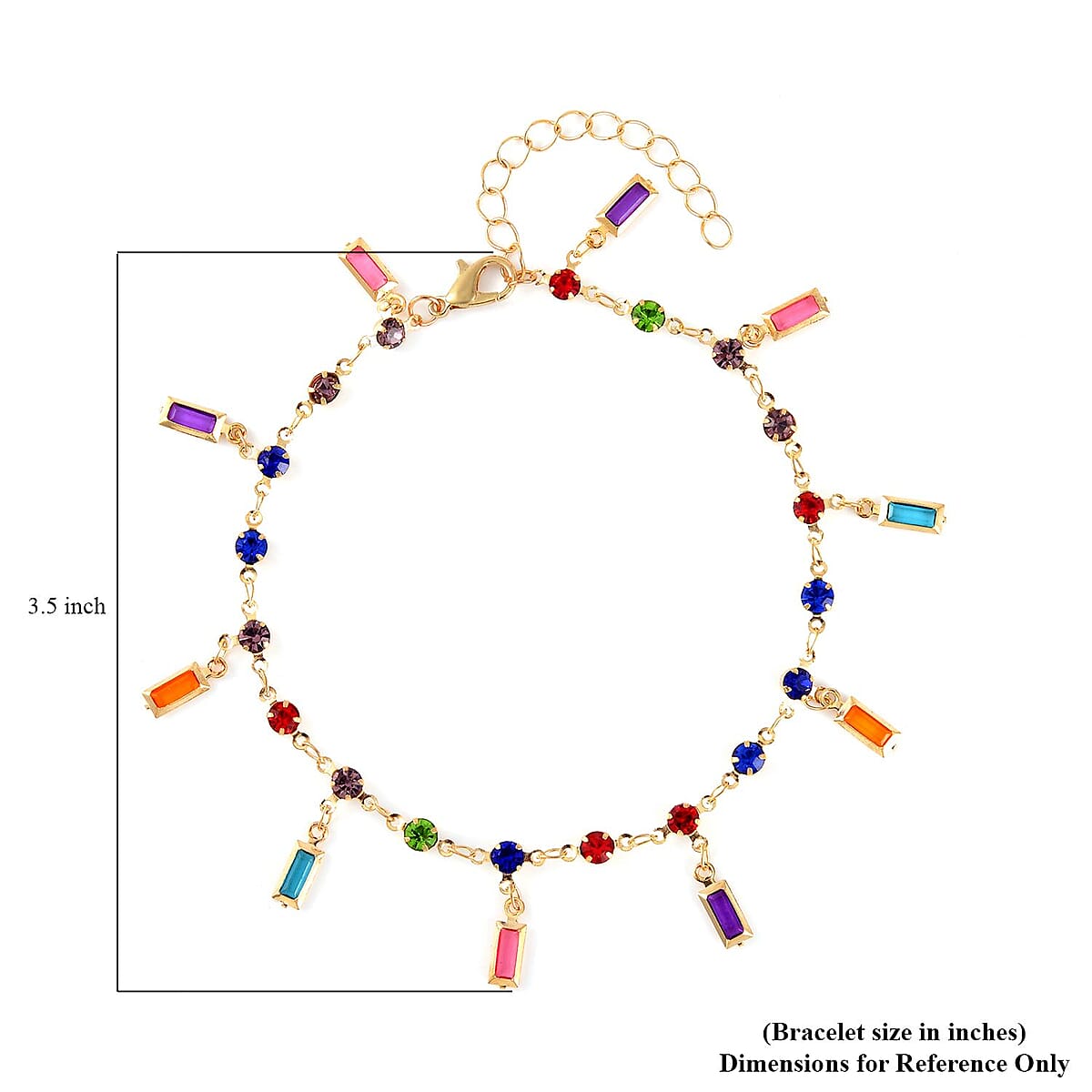 Multi Color Austrian Crystal, Multi Gemstone Enameled Set of 3 Flower, Beaded and Star Anklet in Goldtone (8.5-10.5In, 9-11In) image number 3