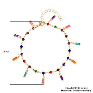 Multi Color Austrian Crystal, Multi Gemstone Enameled Set of 3 Flower, Beaded and Star Anklet in Goldtone (8.5-10.5In, 9-11In)