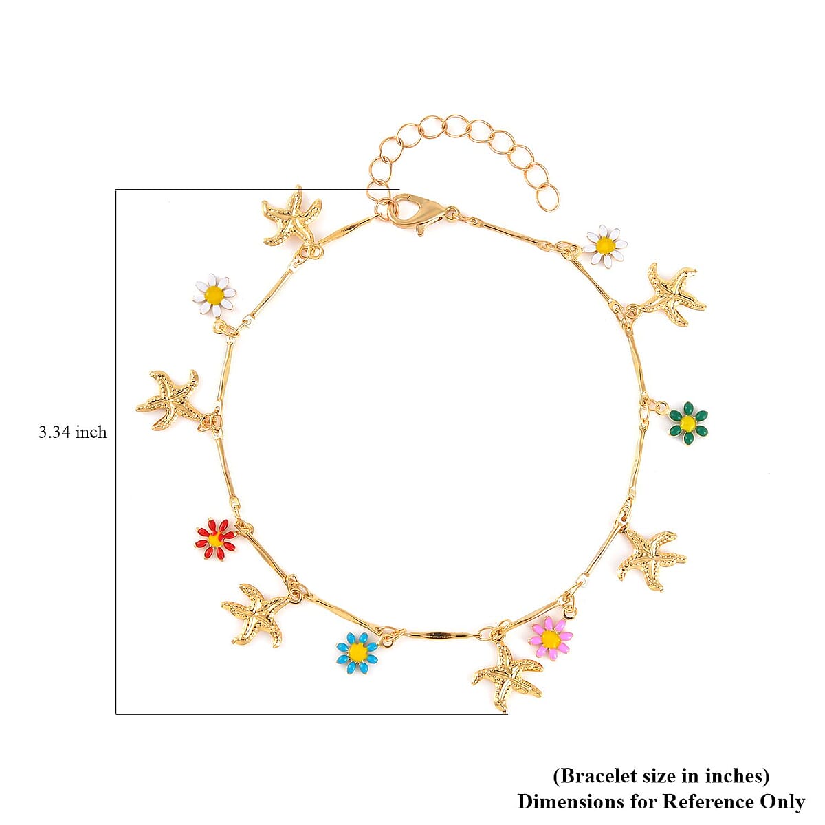 Multi Color Austrian Crystal, Multi Gemstone Enameled Set of 3 Flower, Beaded and Star Anklet in Goldtone (8.5-10.5In, 9-11In) image number 5