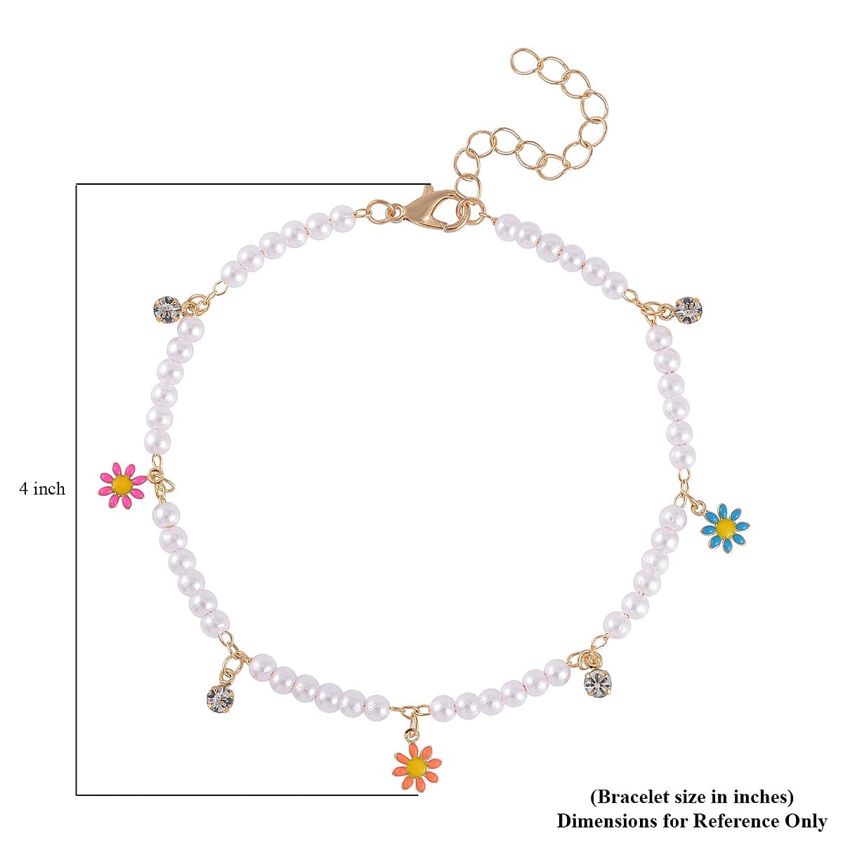 Multi Color Austrian Crystal, Multi Gemstone Enameled Set of 3 Flower, Beaded and Star Anklet in Goldtone (8.5-10.5In, 9-11In) image number 7