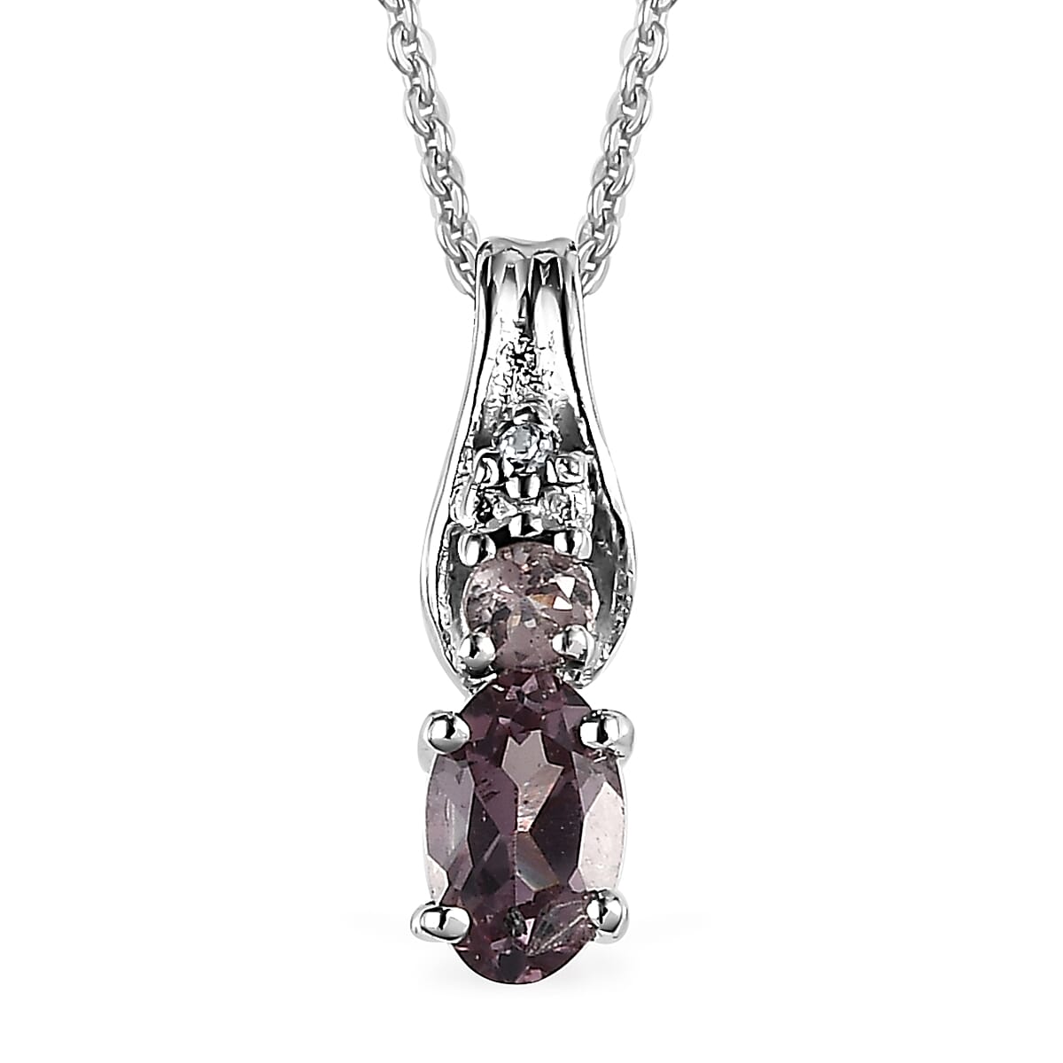 Bekily Color Change Garnet, White Zircon Ring (Size 5.0) and Pendant Necklace (20 Inches) in Platinum Over Sterling Silver 0.75 ctw