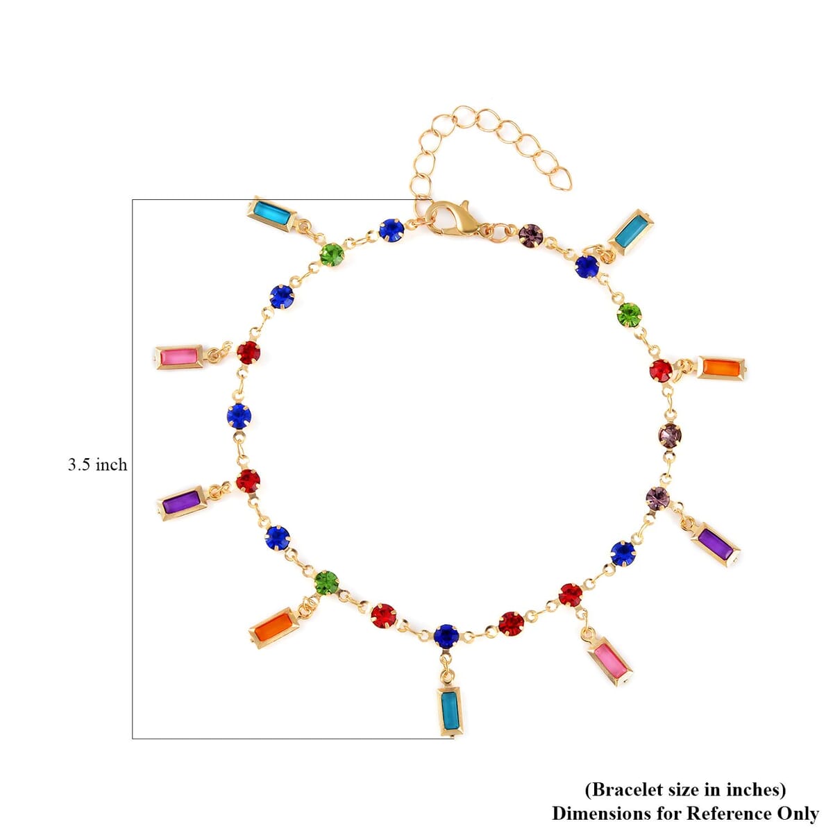 Multi Color Austrian Crystal, Multi Color Glass Enameled Set of 3 Heart & Floral Anklet in Goldtone (9-11In) image number 3