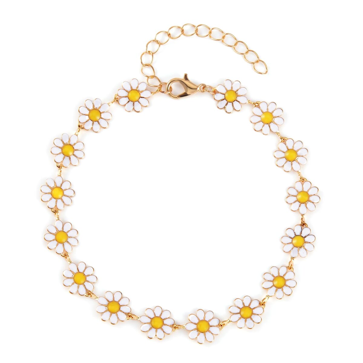 Multi Color Austrian Crystal, Multi Color Glass Enameled Set of 3 Heart & Floral Anklet in Goldtone (9-11In) image number 4