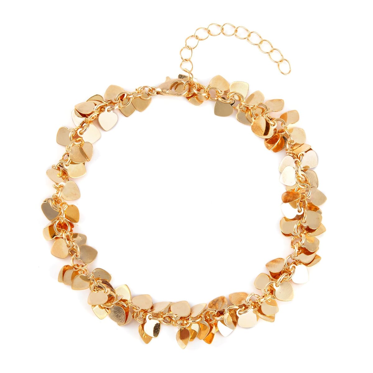 Multi Color Austrian Crystal, Multi Color Glass Enameled Set of 3 Heart & Floral Anklet in Goldtone (9-11In) image number 6