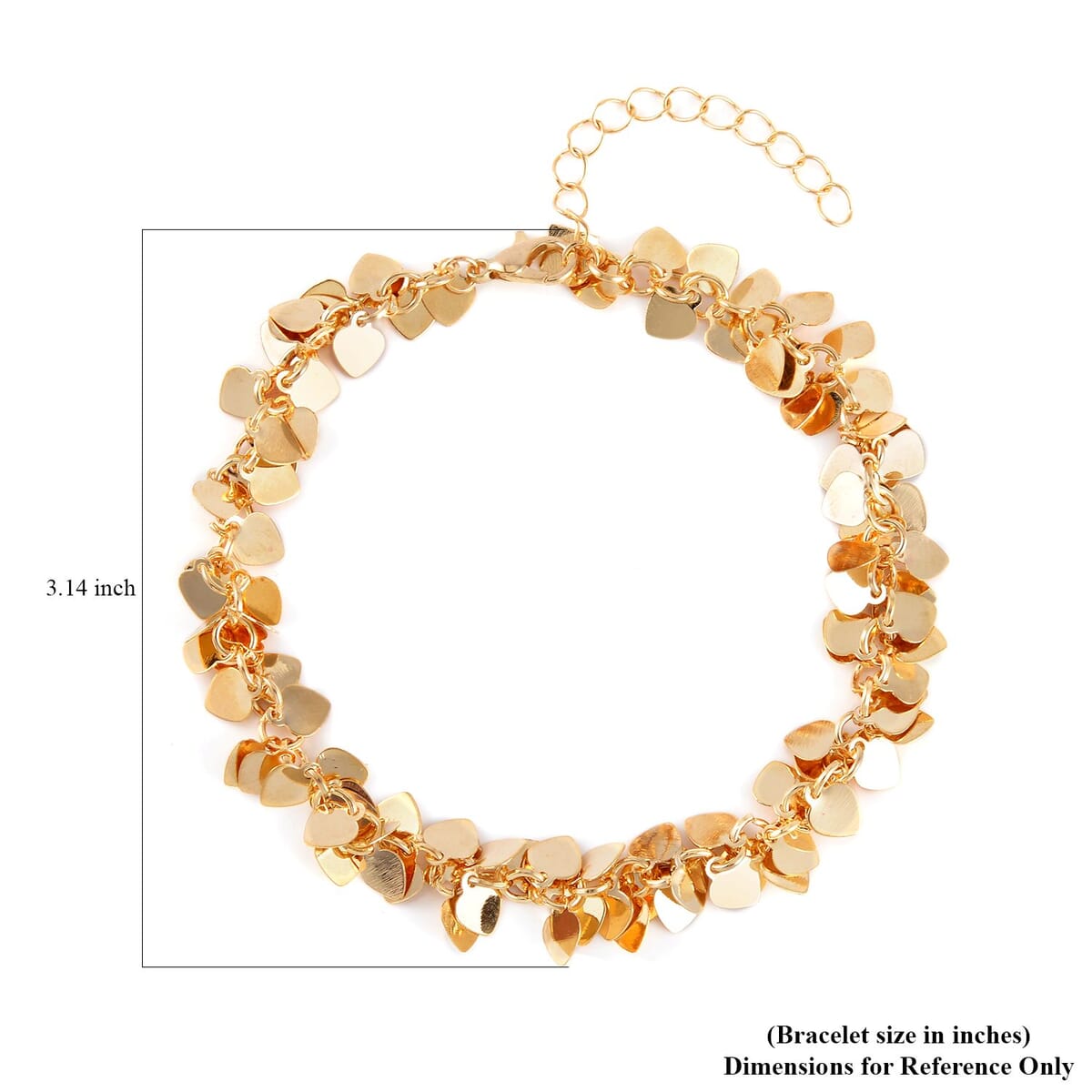 Multi Color Austrian Crystal, Multi Color Glass Enameled Set of 3 Heart & Floral Anklet in Goldtone (9-11In) image number 7