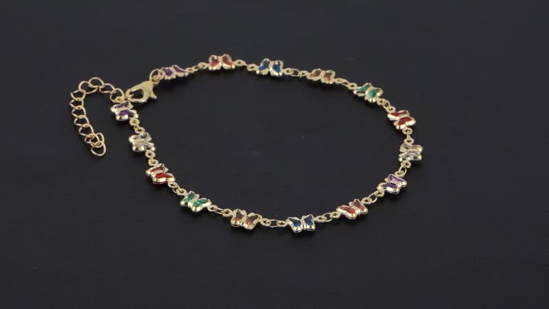 Simulated Pearl, Resin and Austrian Crystal Set of 3 Flower, Beaded, Evil Eye & Butterfly Anklet in Goldtone