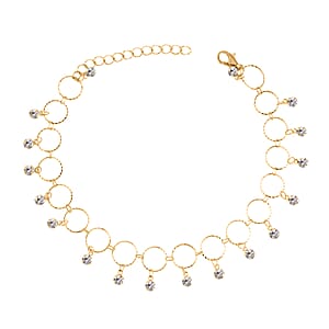 Simulated Pearl, Resin and Austrian Crystal Set of 3 Flower, Evil Eye & Butterfly Anklet in Goldtone (9-11In & 8.5-10.5In)