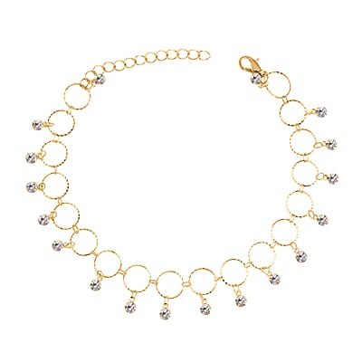 Simulated Pearl, Resin and Austrian Crystal Set of 3 Flower, Evil Eye & Butterfly Anklet in Goldtone (9-11In & 8.5-10.5In)