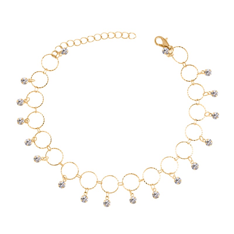 Simulated Pearl, Resin and Austrian Crystal Set of 3 Flower, Evil Eye & Butterfly Anklet in Goldtone (9-11In & 8.5-10.5In)