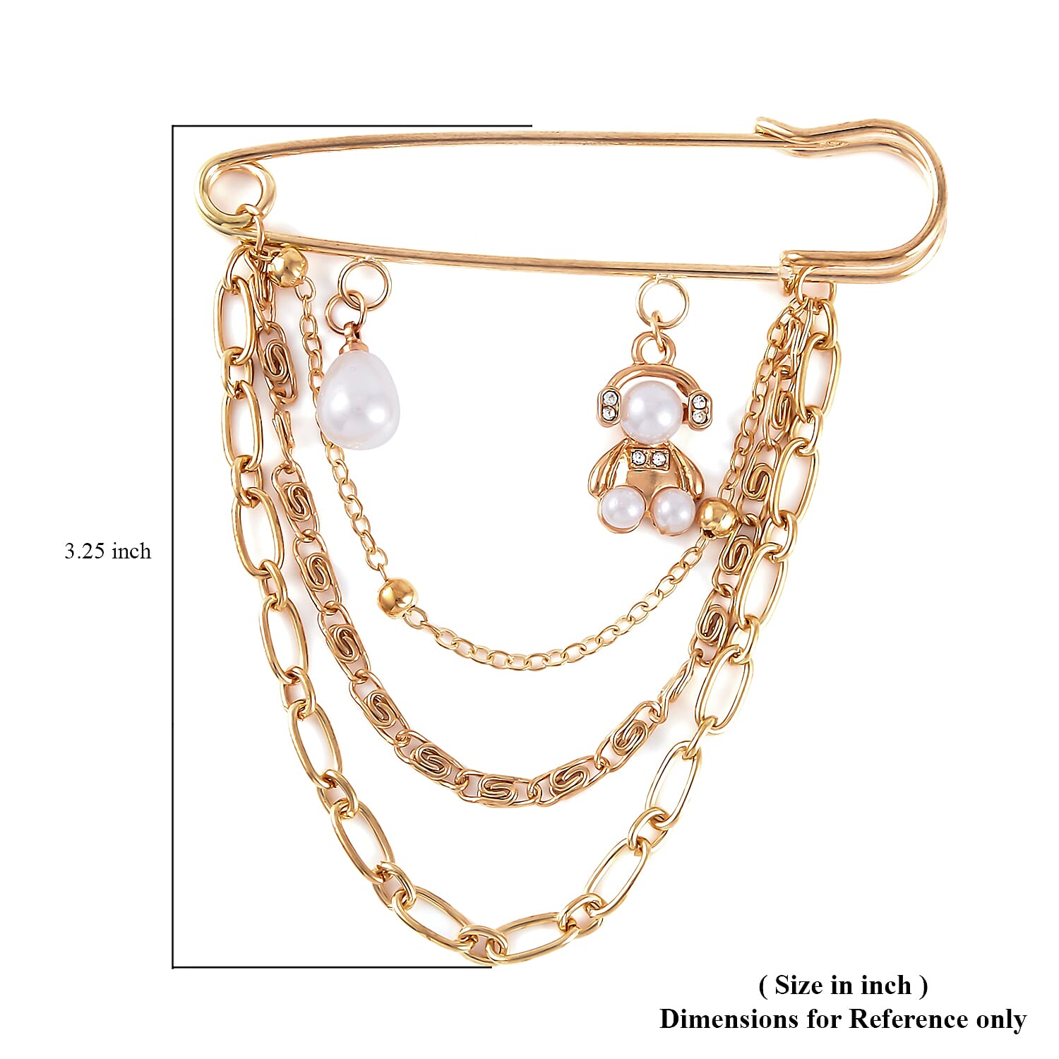 Simulated Pearl, Austrian Crystal Enameled Set of 2 Teddy Bear and Heart Brooch in Goldtone