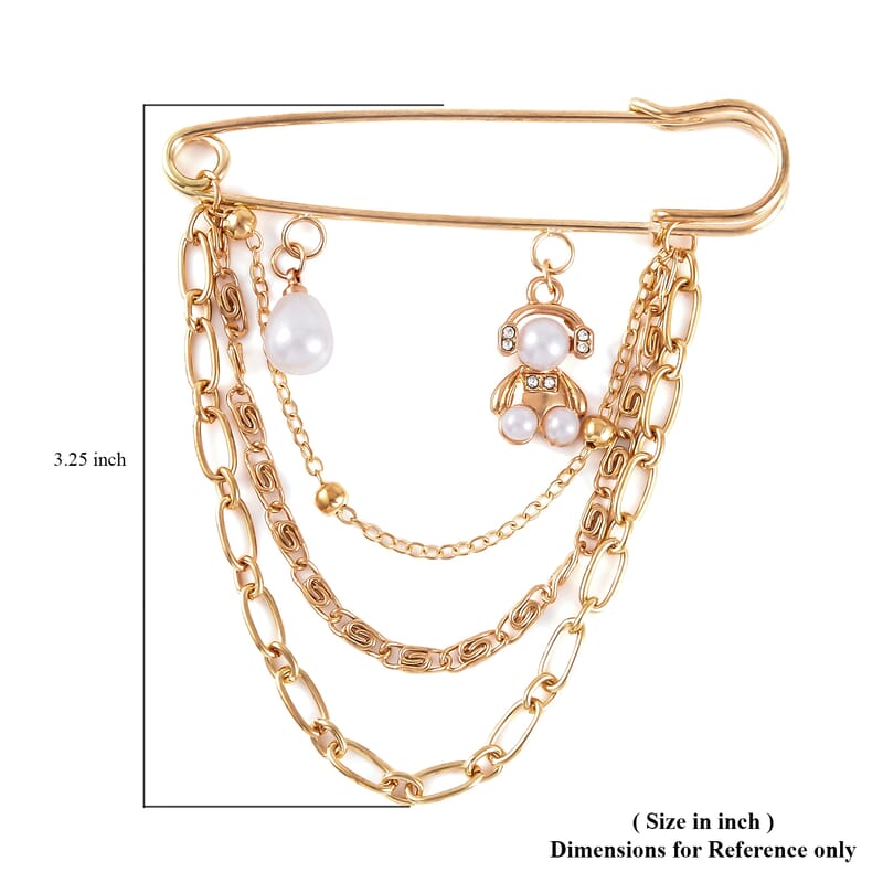 Simulated Pearl, Austrian Crystal Enameled Set of 2 Teddy Bear and Heart Brooch in Goldtone