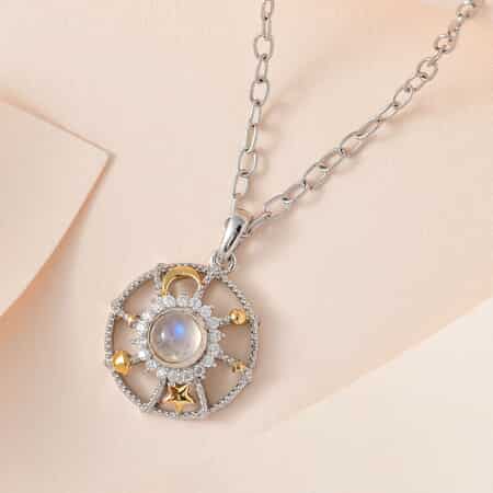 Buy Premium Rainbow Moonstone, Moissanite Celestial Galaxy Pendant with  Paper Clip Chain Necklace (20 Inches) in Vermeil YG and Platinum Over  Sterling Silver 0.75 ctw at