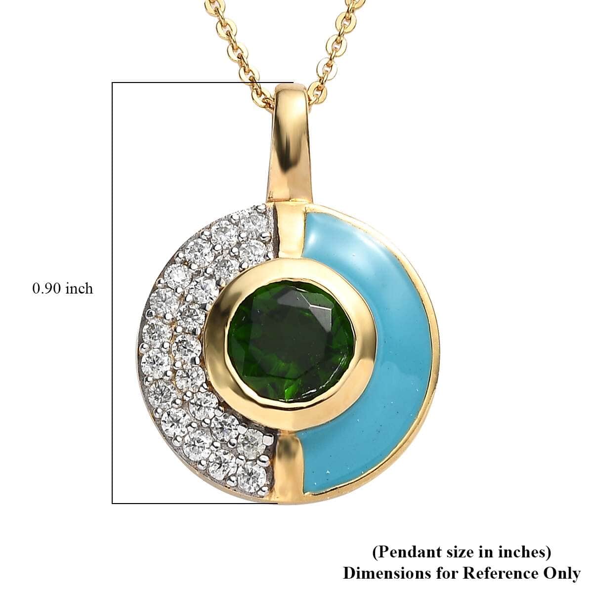 Chrome Diopside, Moissanite and Blue Enameled Pendant Necklace 20 Inches in Vermeil YG Over Sterling Silver 1.85 ctw image number 6