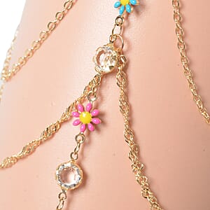 White Glass and Austrian Crystal Enameled Set of 2 Arm Bracelet in Goldtone