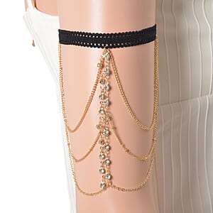 White Glass and Austrian Crystal Enameled Set of 2 Arm Bracelet in Goldtone