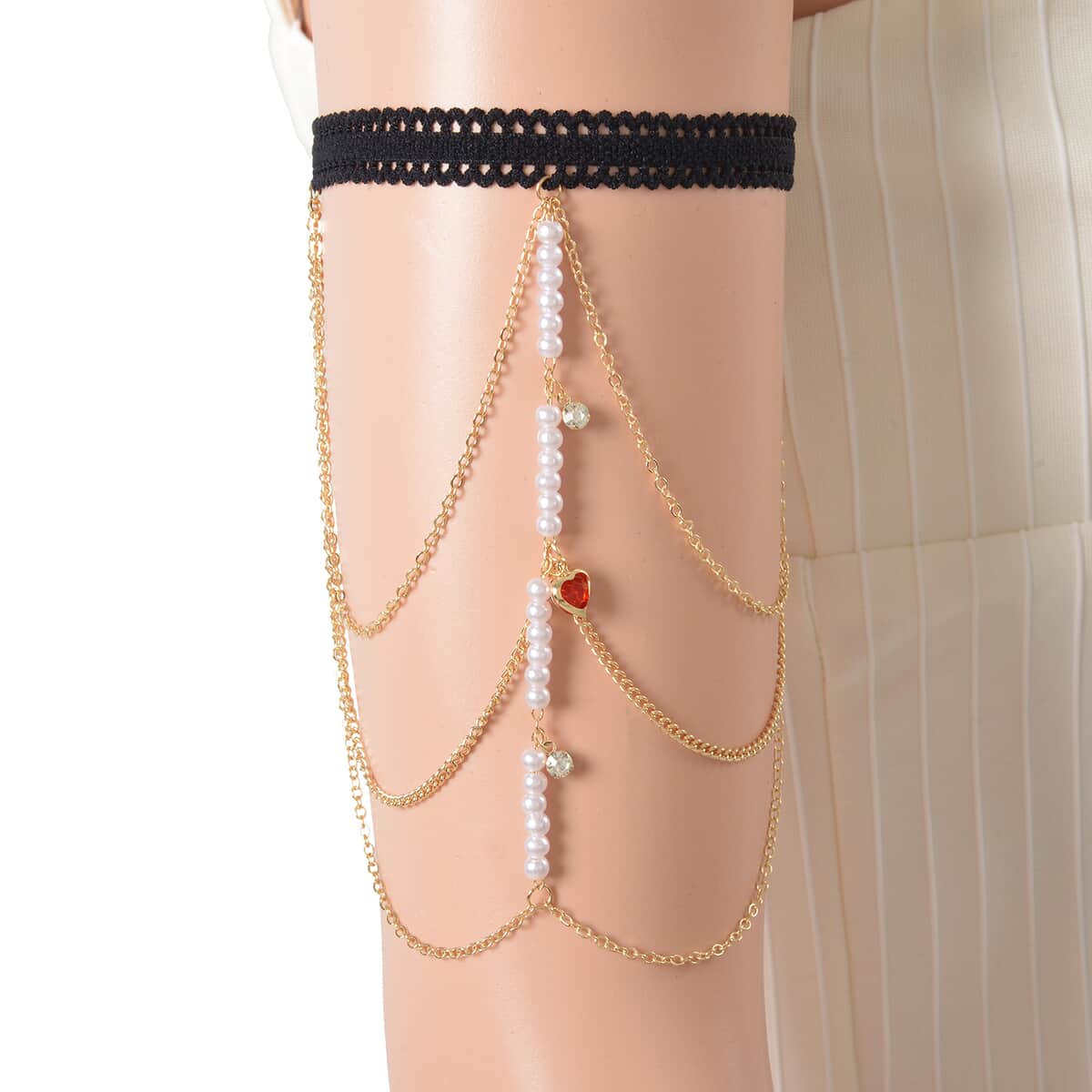Simulated Pearl, Multi Color Austrian Crystal Set of 2 Arm Bracelet in Goldtone image number 0