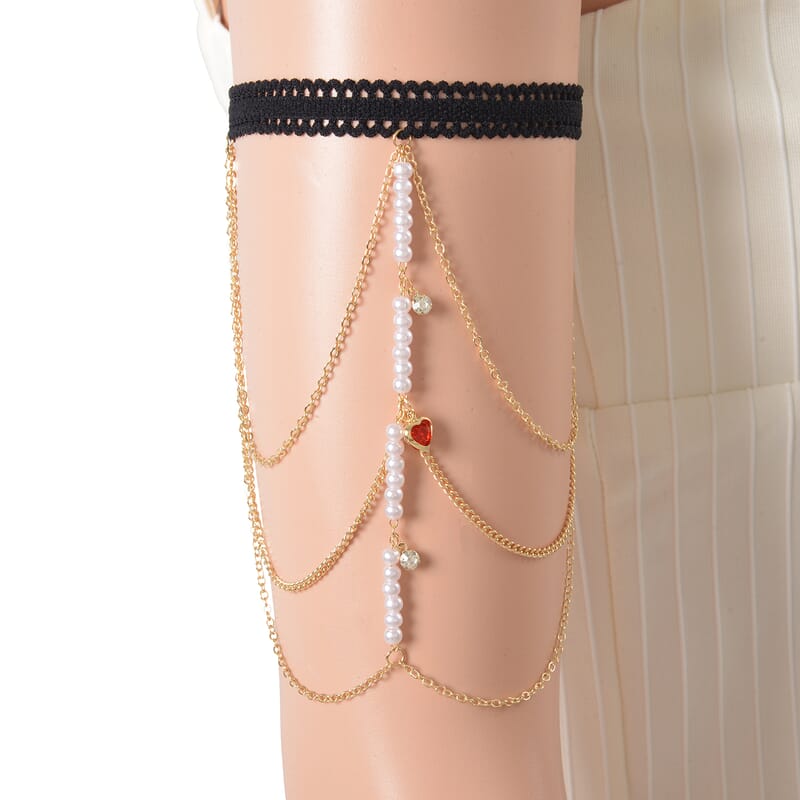 Simulated Pearl, Multi Color Austrian Crystal Set of 2 Arm Bracelet in Goldtone
