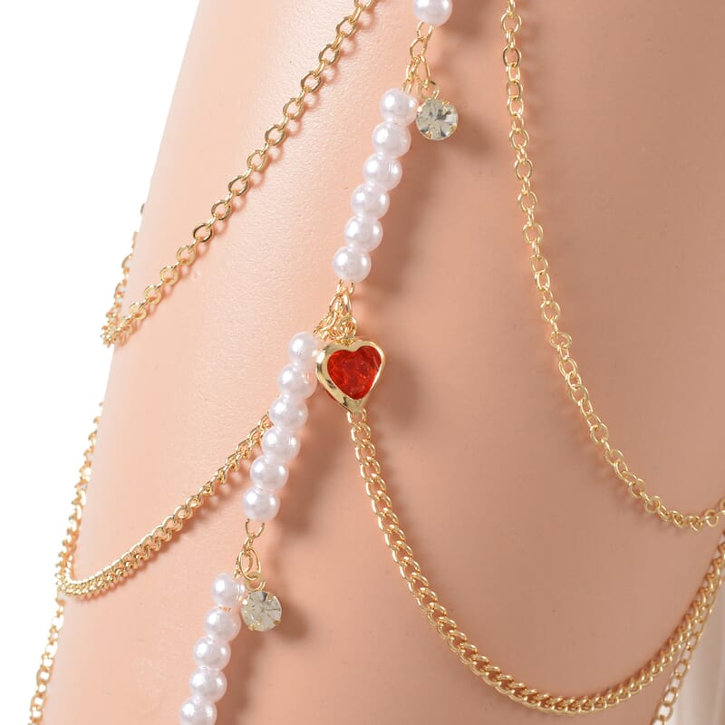 Simulated Pearl, Multi Color Austrian Crystal Set of 2 Arm Bracelet in Goldtone