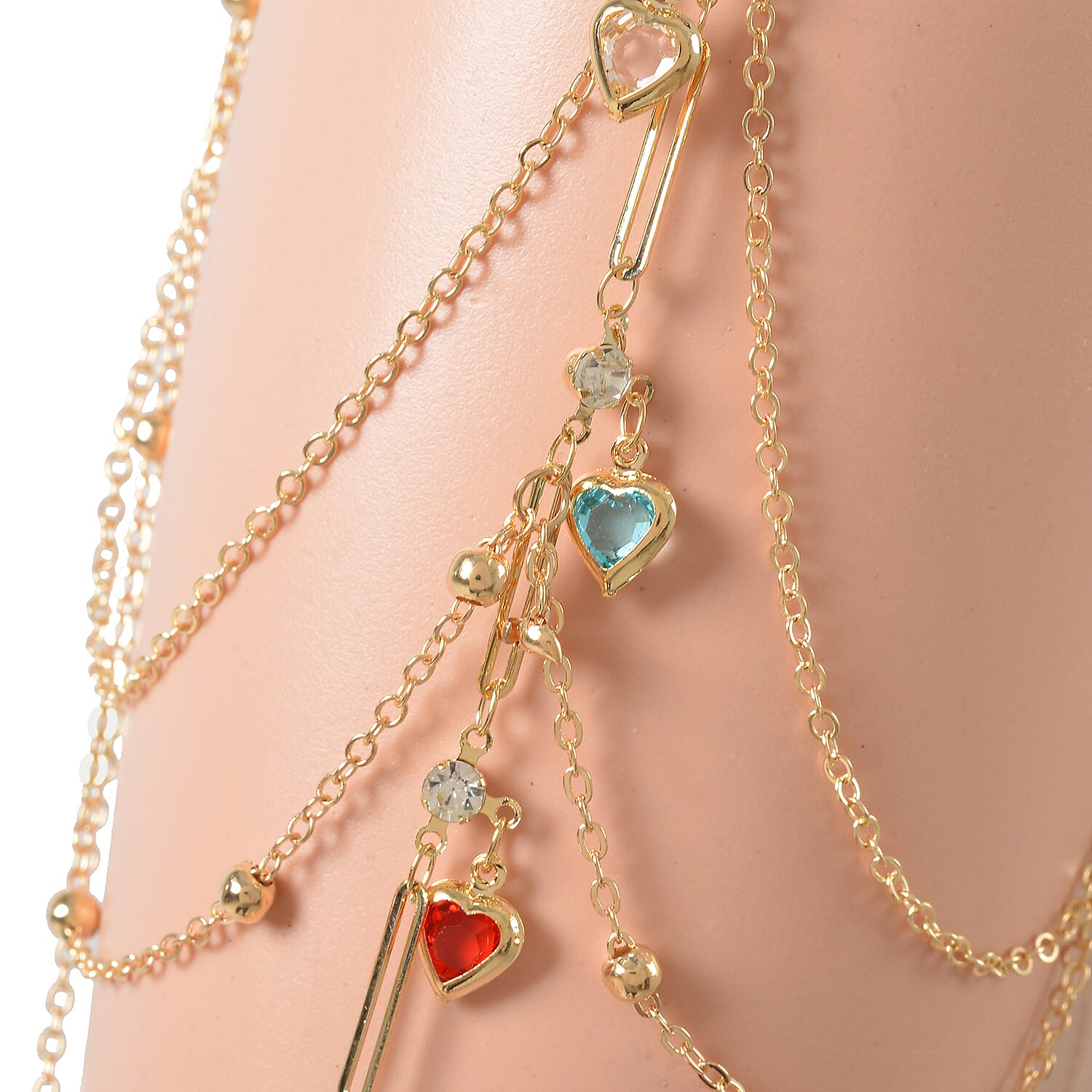 Simulated Pearl, Multi Color Austrian Crystal Set of 2 Arm Bracelet in Goldtone