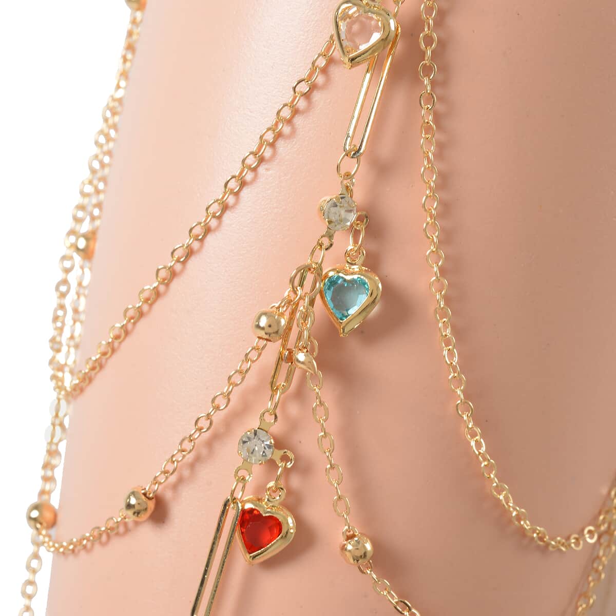 Simulated Pearl, Multi Color Austrian Crystal Set of 2 Arm Bracelet in Goldtone image number 3