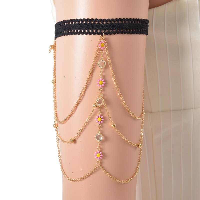 White Glass and Austrian Crystal Enameled Set of 2 Arm Bracelet in Goldtone