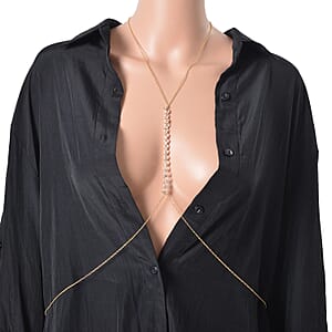 Austrian Crystal and Simulated Pearl Enameled Set of 2 Body Chain (Neck 20-22In & Waist 45-47In) in Goldtone