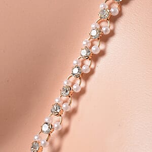 Austrian Crystal and Simulated Pearl Enameled Set of 2 Body Chain (Neck 20-22In & Waist 45-47In) in Goldtone