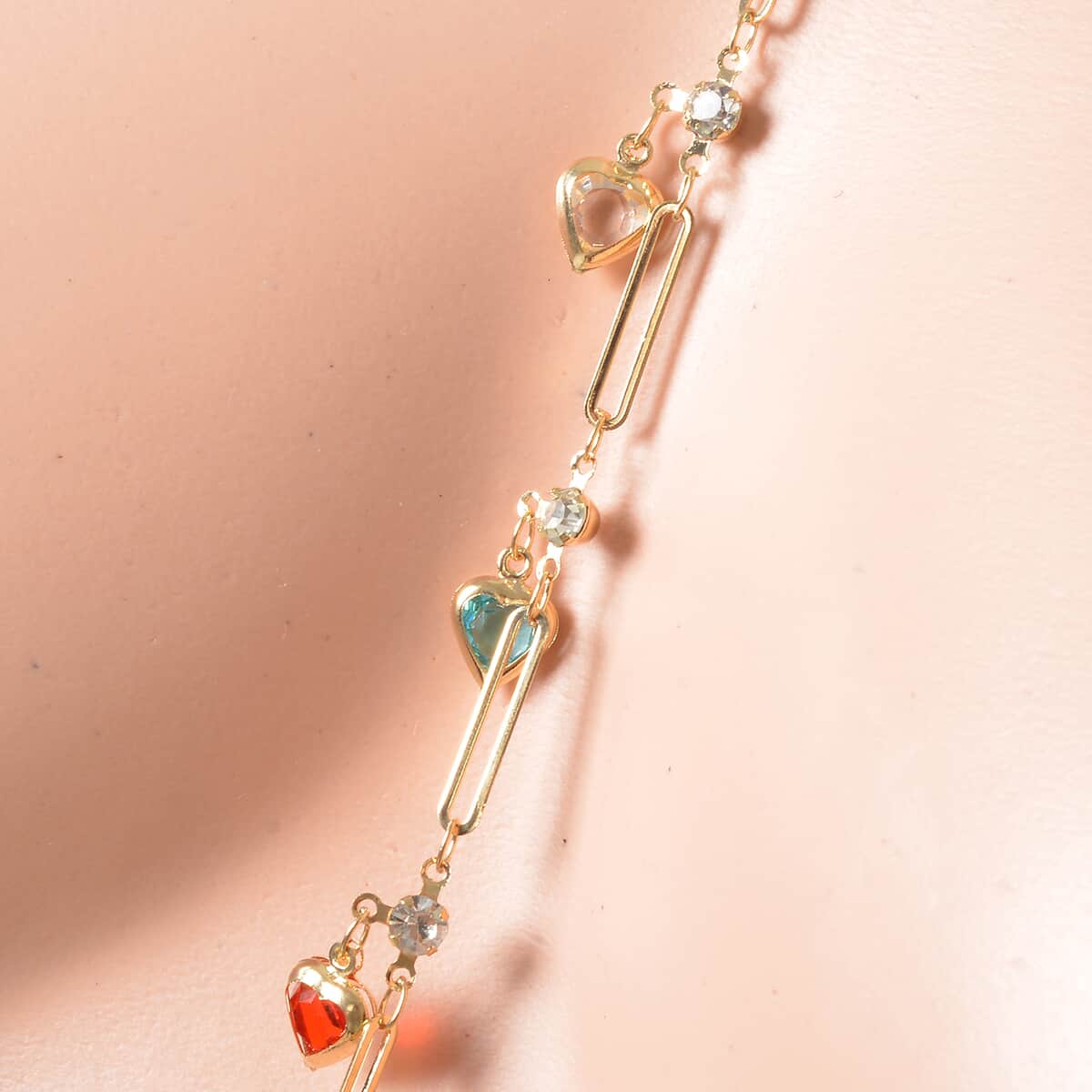 Multi Color Austrian Crystal, Enameled Set of 2 Body Chain (Neck 20-22In & Waist 45-47In) in Goldtone image number 1