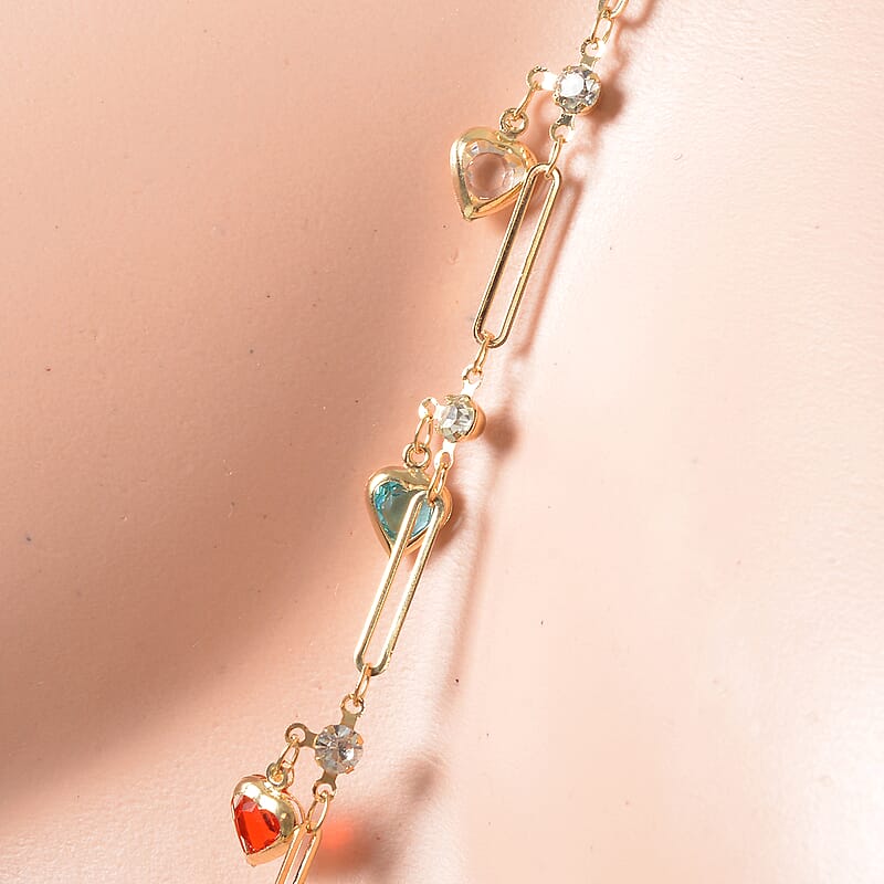 Multi Color Austrian Crystal, Enameled Set of 2 Body Chain (Neck 20-22In & Waist 45-47In) in Goldtone