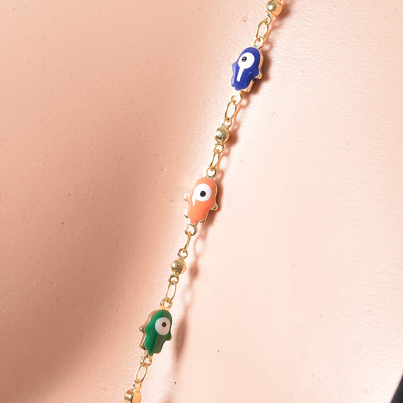 Multi Color Austrian Crystal, Enameled Set of 2 Body Chain (Neck 20-22In & Waist 45-47In) in Goldtone