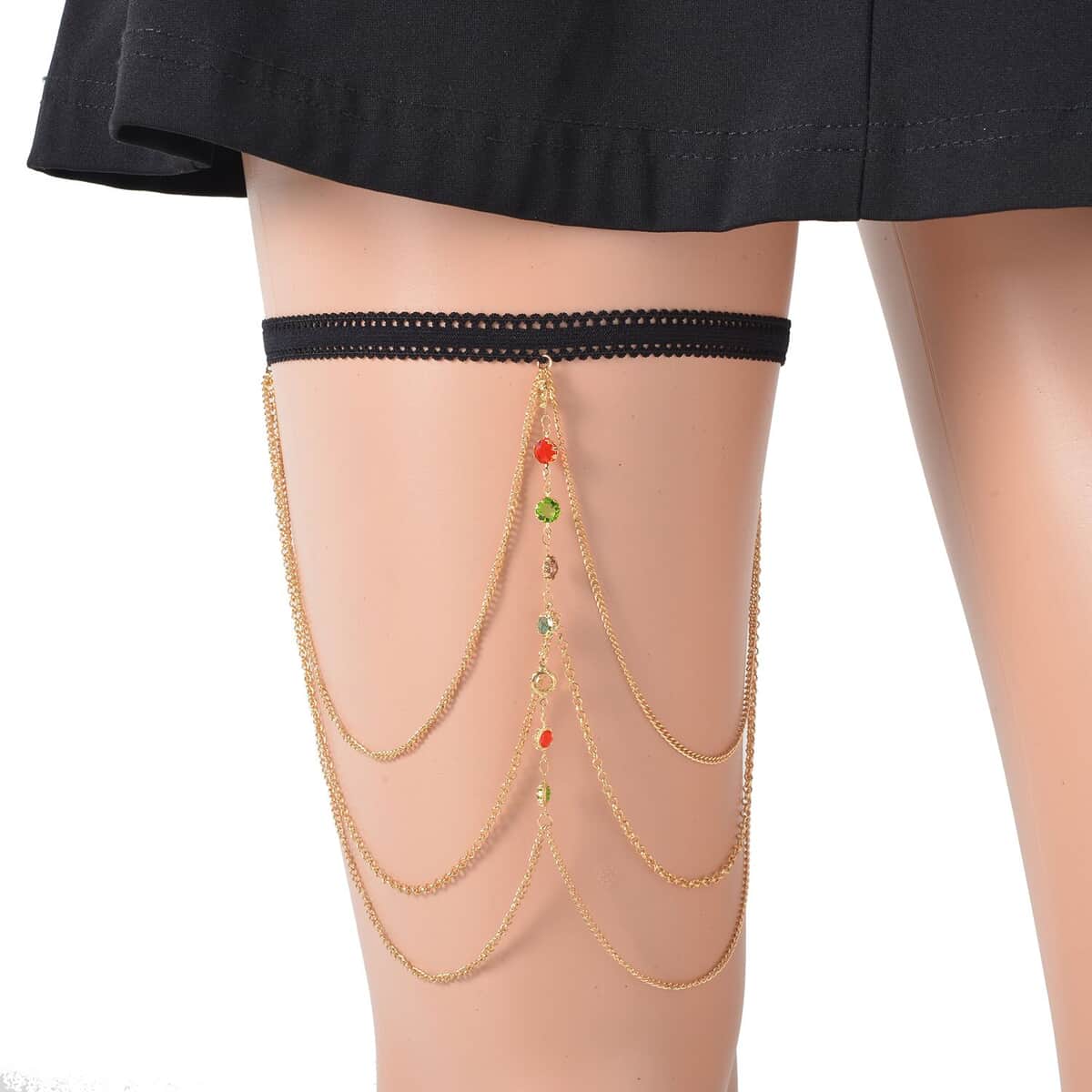 Set of 2 Multi Color Austrian Crystal Leg Chain in Goldtone 15-18 Inches image number 0