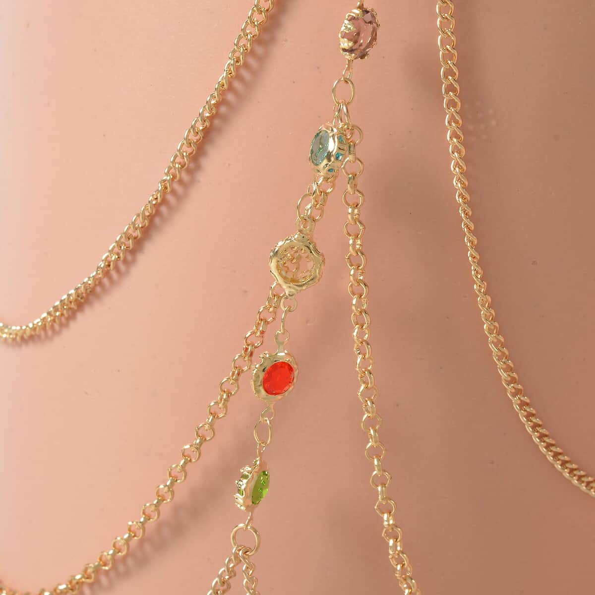 Set of 2 Multi Color Austrian Crystal Leg Chain in Goldtone 15-18 Inches image number 1