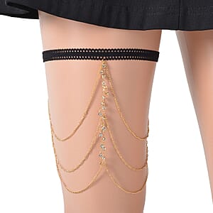 Set of 2 Multi Color Austrian Crystal Leg Chain in Goldtone 15-18 Inches