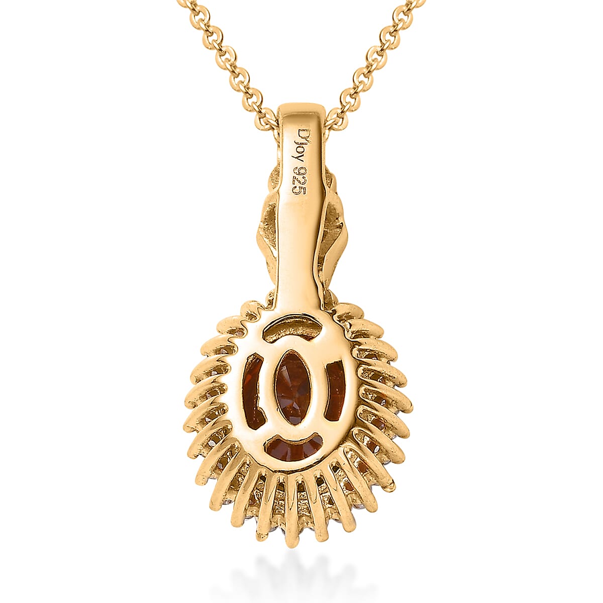 Premium Red Zircon and Diamond Sunburst Pendant Necklace 20 Inches in Vermeil Yellow Gold Over Sterling Silver 3.20 ctw