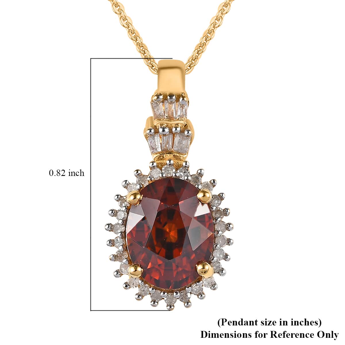 Premium Red Zircon and Diamond Sunburst Pendant Necklace 20 Inches in Vermeil Yellow Gold Over Sterling Silver 3.20 ctw image number 6