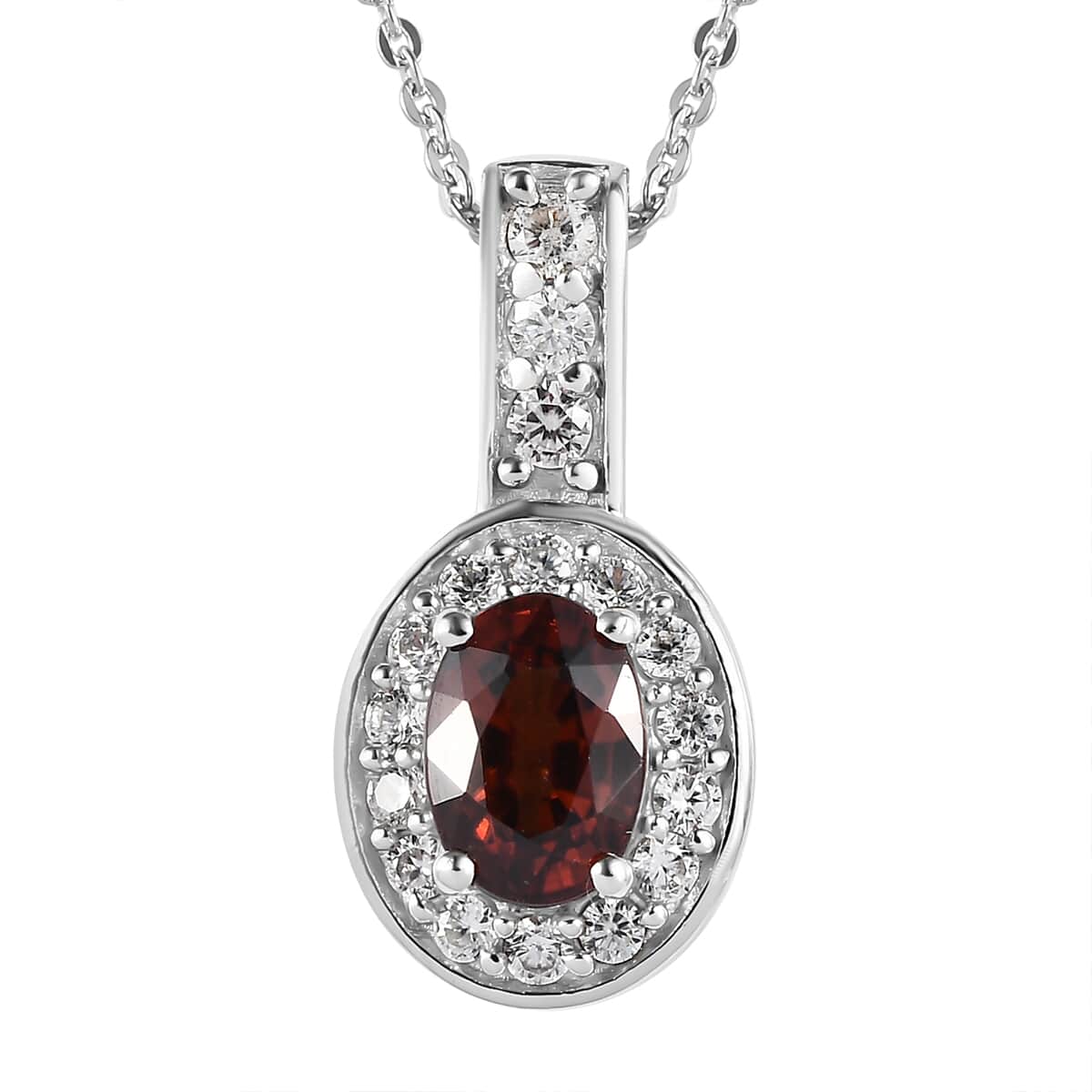 Red Zircon and White Zircon Halo Pendant Necklace 20 Inches in Vermeil Yellow Gold and Platinum Over Sterling Silver 1.90 ctw image number 0