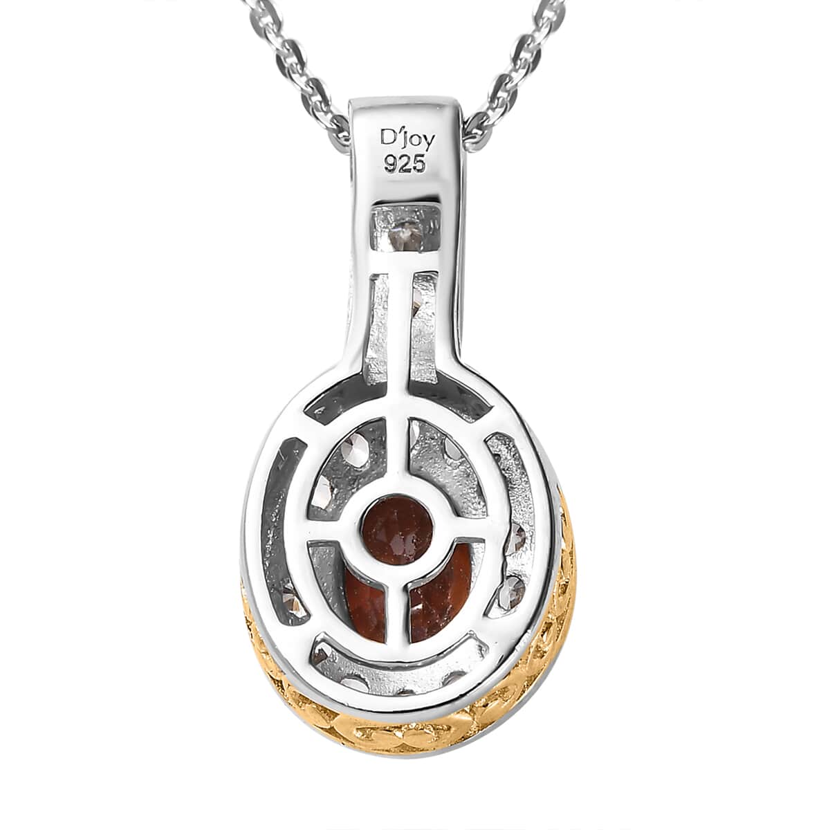 Red Zircon and White Zircon Halo Pendant Necklace 20 Inches in Vermeil Yellow Gold and Platinum Over Sterling Silver 1.90 ctw image number 4