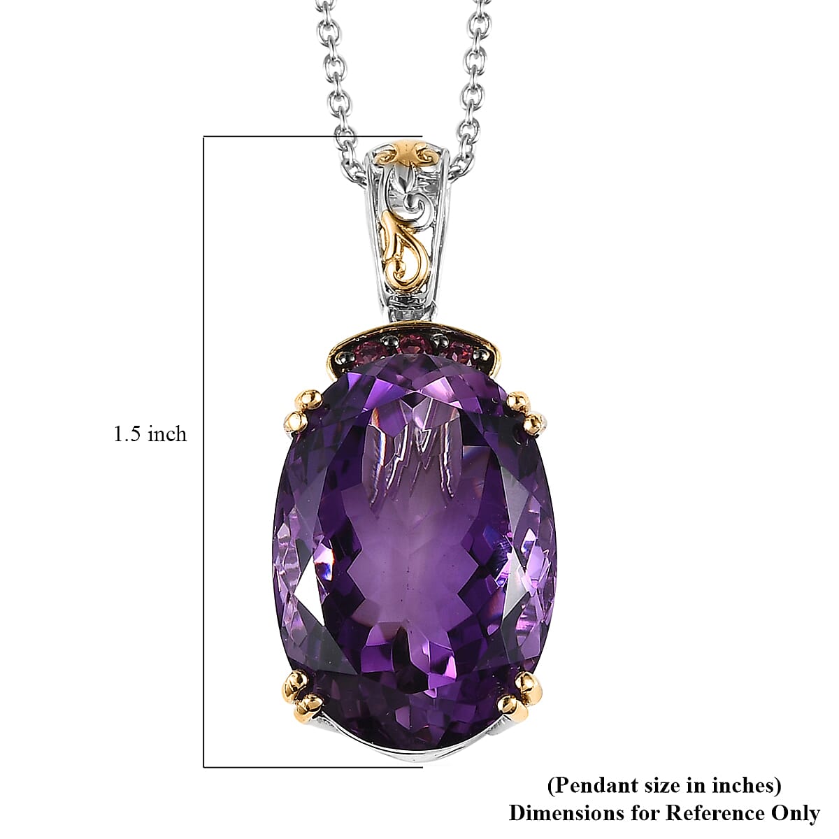 African Amethyst and Orissa Rhodolite Garnet Pendant Necklace 20 Inches in Vermeil YG & Platinum Over Sterling Silver 22.35 ctw