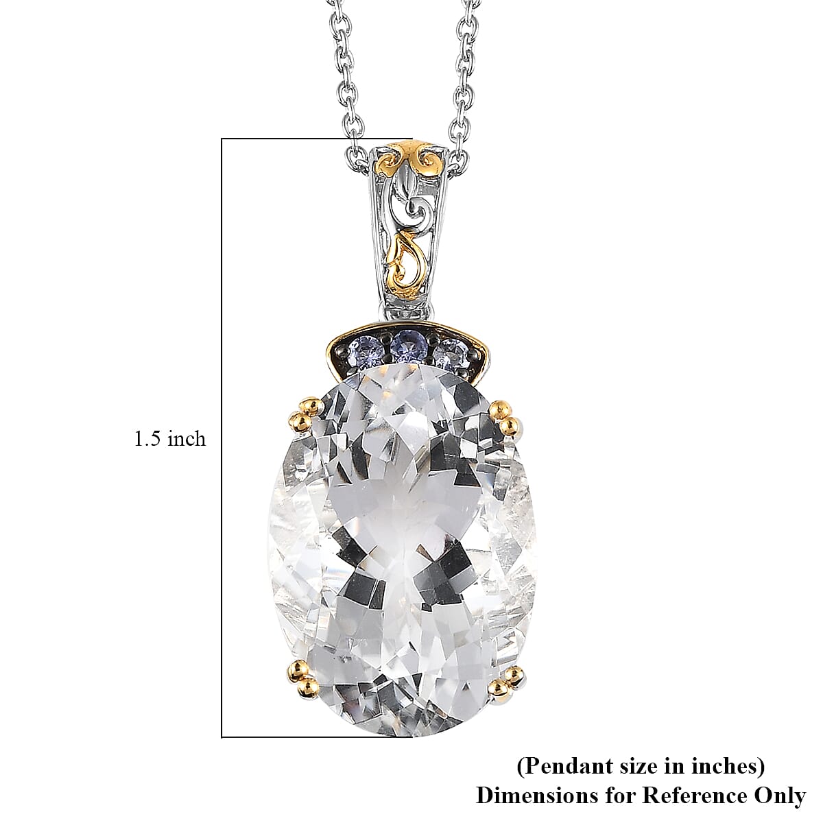 White Crystal and Tanzanite Pendant Necklace 20 Inches in Vermeil YG & Platinum Over Sterling Silver 0.15 ctw image number 6