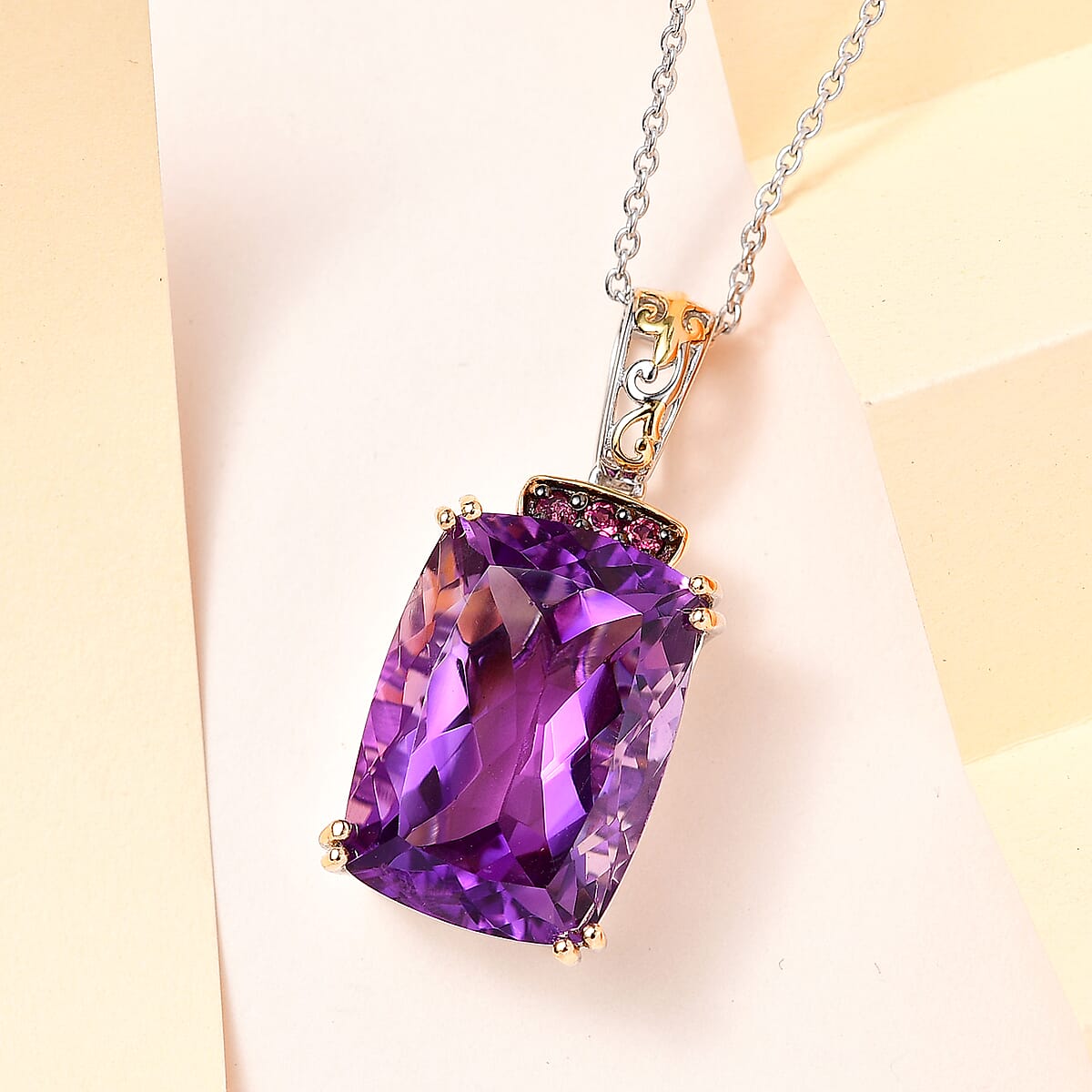Amethyst and Orissa Rhodolite Garnet Pendant Necklace 20 Inches in Platinum Over Sterling Silver 26.00 ctw image number 1
