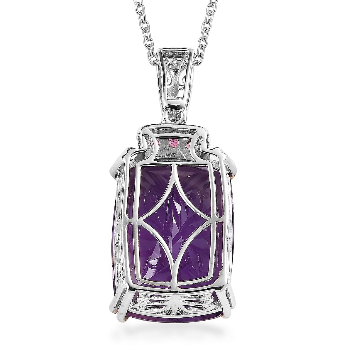 Amethyst and Orissa Rhodolite Garnet Pendant Necklace 20 Inches in Platinum Over Sterling Silver 26.00 ctw image number 4
