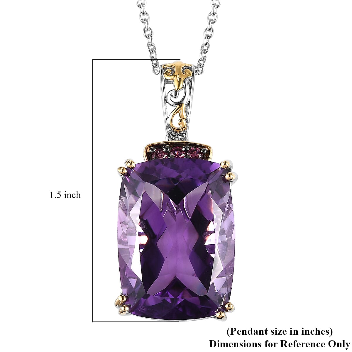 African Amethyst and Orissa Rhodolite Garnet Pendant Necklace 20 Inches in Vermeil YG & Platinum Over Sterling Silver 26.00 ctw