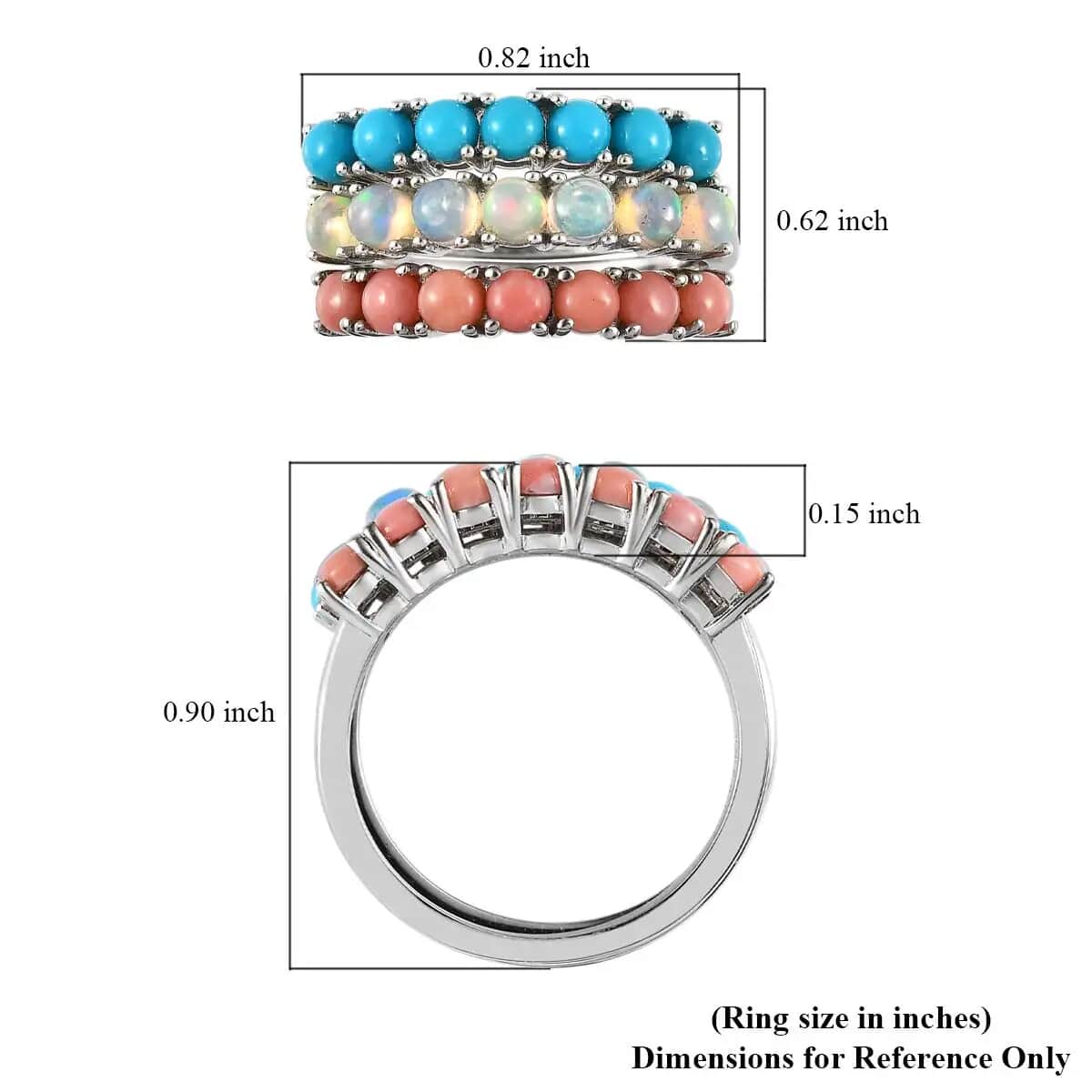 Sleeping Beauty Turquoise, Ethiopian Welo Opal and Peach Opal Set of 3 Ring in Platinum Over Sterling Silver 2.40 ctw (Del. in 7-10 Days) image number 6