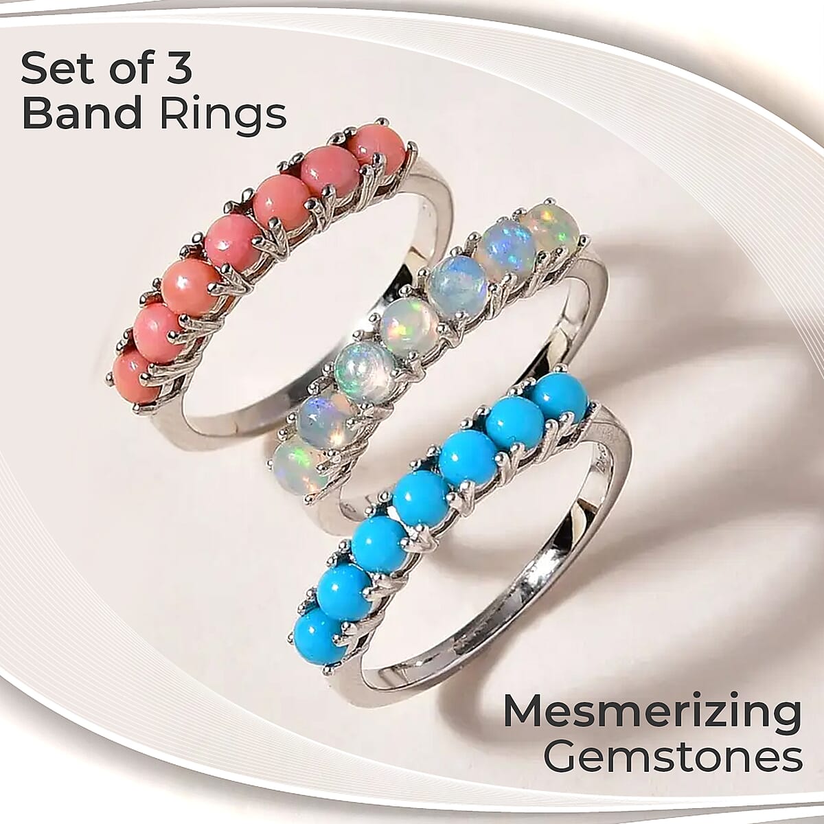 Set of 3 Rings, Sleeping Beauty Turquoise Ring, Ethiopian Welo Opal Ring,  Peach Opal Ring,  Stackable Rings, Platinum Over Sterling Silver Rings Set2.40 ctw image number 1