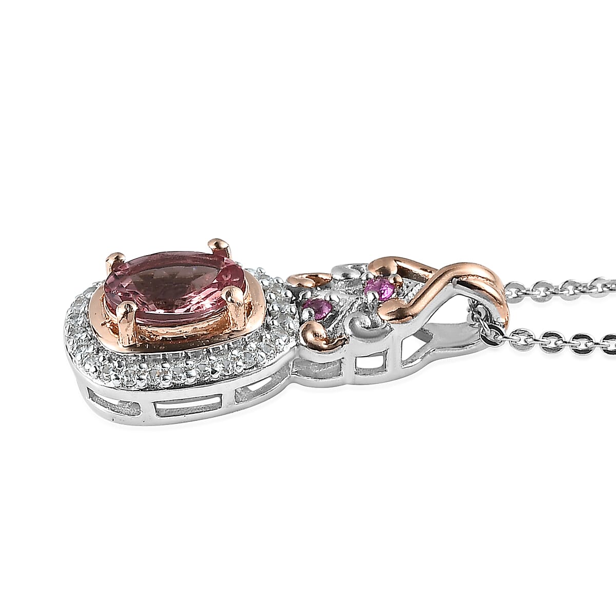 Red Rose Apatite and Multi Gemstone Pendant Necklace 20 Inches in Vermeil RG and Platinum Over Sterling Silver 1.00 ctw